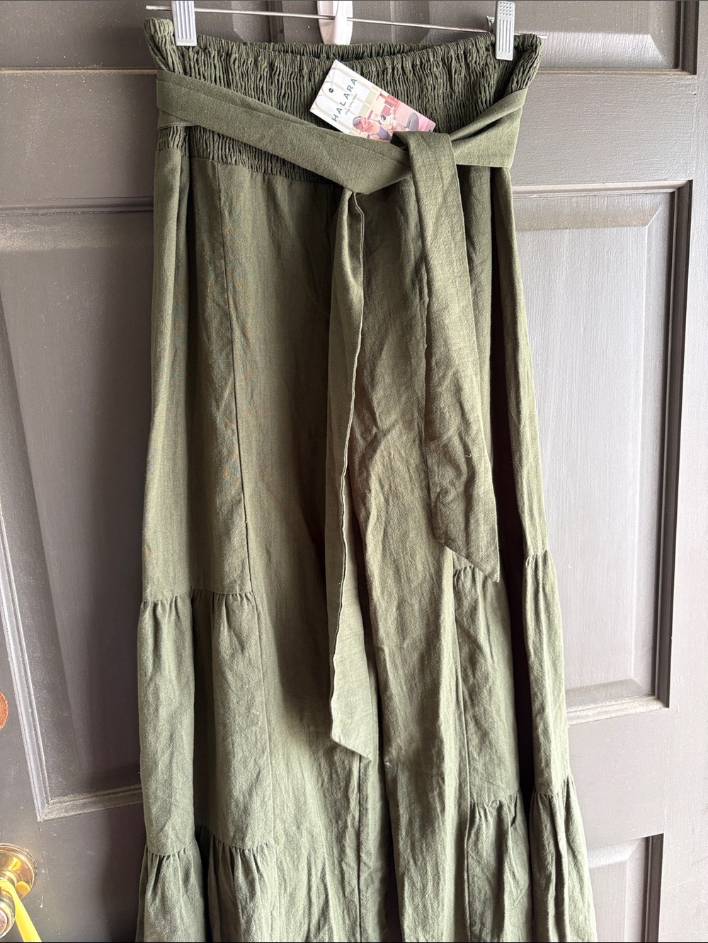 NWT / Halara / Breezeful High-Waisted Shirred Tie Front  Pants in Olive - Picture 2 of 7